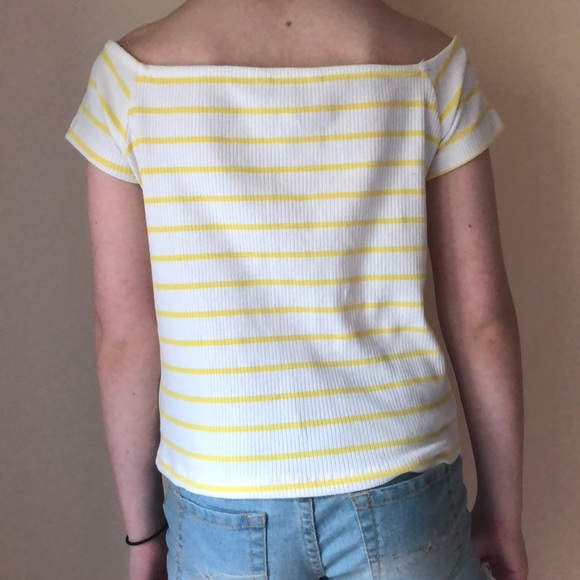 Yellow striped almost off the shoulder top! - Picture 2 of 2
